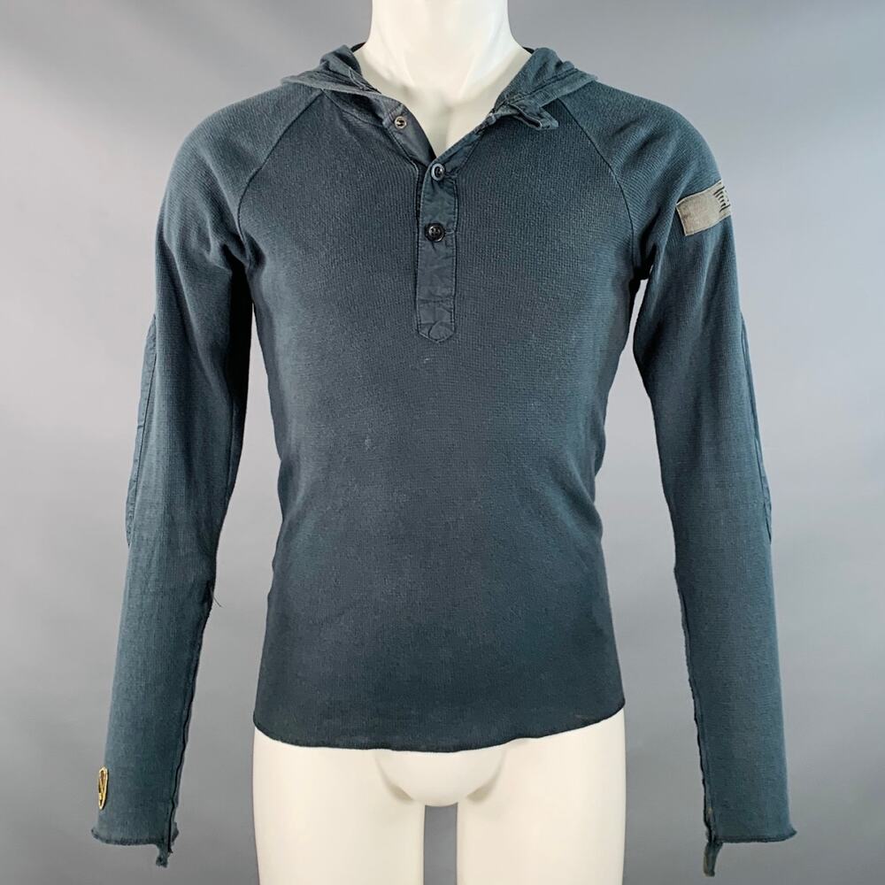 NICE COLLECTIVE Size M Green Waffle Knit Cotton Hoodie Sweatshirt